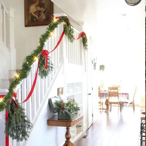 Nerosun 14.8 FT Artificial Christmas Garland, 50 Pre-Lit LED Mini String Lights Battery Operated Xmas Garland for Home Stair Railing Indoor Wedding Party Christmas Ornament Decorations (Warm White)