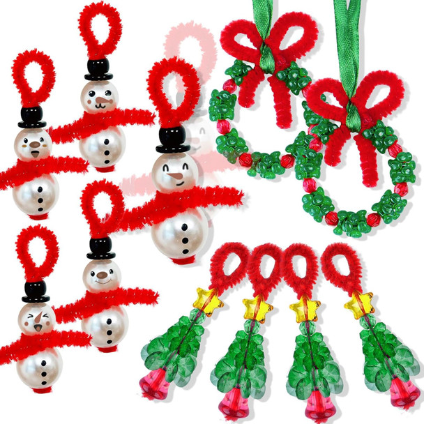 NESTRE Christmas Crafts for Kids - 40 Sets Christmas Beaded Ornament Kits Including 10Pcs Snowman 5 Styles 2 for Each Style,22Pcs Wreath,8Pcs Xmas Tree,for Xmas Holiday Party Tree DIY Decorations