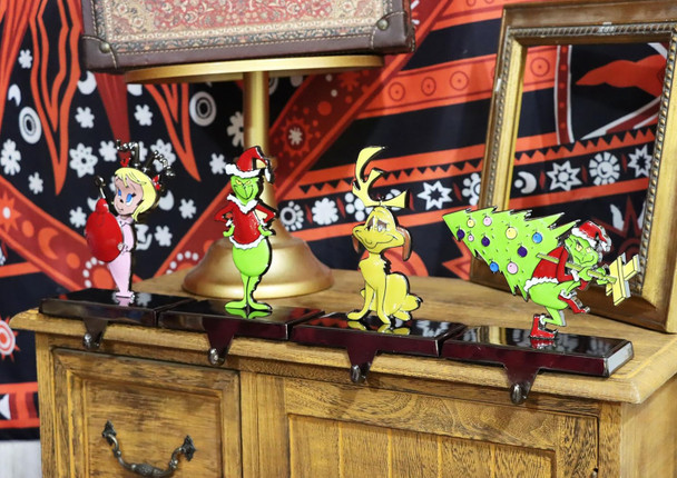 Christmas Stocking Holder - Set of 4 Stocking Hangers Christmas Thief, Christmas Tree, Dog, Girl Christmas Stocking Hooks Christmas Decoration for Fireplace, Shelf,Staircases