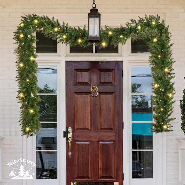 2-Pack 9FT Battery Operated Christmas Garland with Timer, Prelit Christmas Garland with 50 LED Lights, Christmas Decorations for Mantel, Door Stairs Wall, Indoor Outdoor