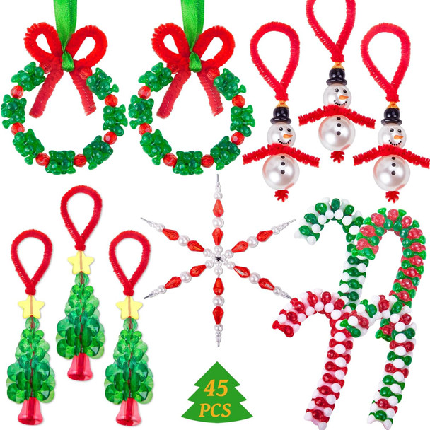 NLUS Christmas Crafts for Kids Adults，45 Pcs Christmas Beaded Ornament Kit Including Snowman/Christmas Tree/Wreath/Candy Cane/Snowflake, Holiday Craft Christmastree Decorations (Assembly Required)