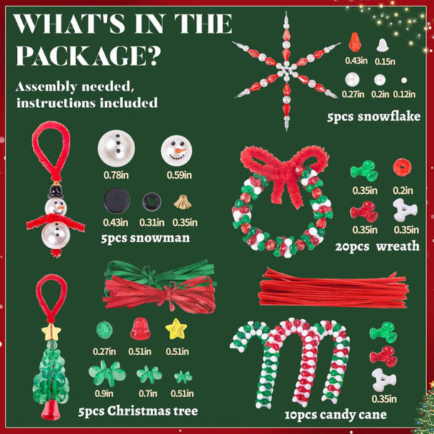 NLUS Christmas Crafts for Kids Adults，45 Pcs Christmas Beaded Ornament Kit Including Snowman/Christmas Tree/Wreath/Candy Cane/Snowflake, Holiday Craft Christmastree Decorations (Assembly Required)