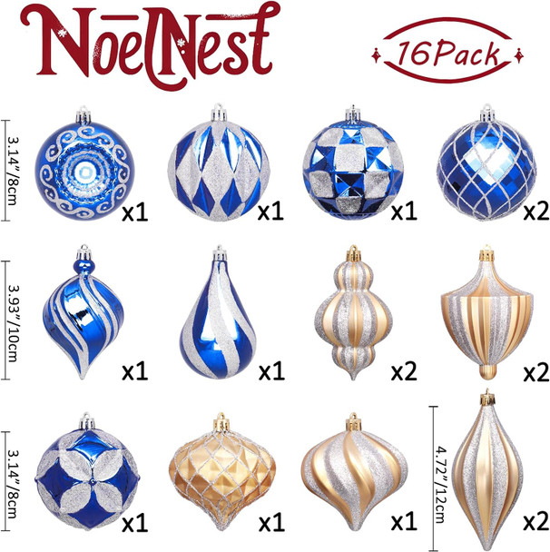 3.14"/80mm Navy Blue and Gold Christmas Ornaments Set, Luxury Christmas Decorations, Shatterproof Christmas Ball Ornament, Christmas Tree Ornaments, Hanging Christmas Ornaments for Tree Decor, 16ct