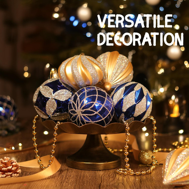 3.14"/80mm Navy Blue and Gold Christmas Ornaments Set, Luxury Christmas Decorations, Shatterproof Christmas Ball Ornament, Christmas Tree Ornaments, Hanging Christmas Ornaments for Tree Decor, 16ct