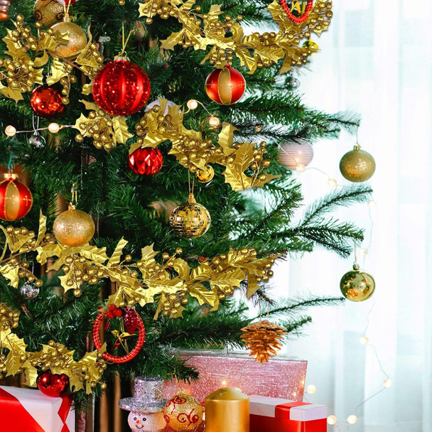 2 Pack Christmas Garland Decorations, 11Ft Holly Leaves with Golden Berry Garland for Christmas Tree Staircase Mantle Indoor Outdoor Holiday Decoration (Golden Yellow)