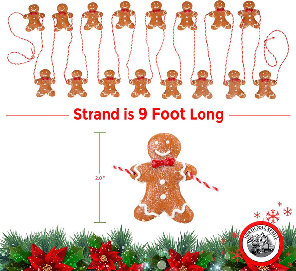 9 Foot Mini Gingerbread Man Christmas Garland Cute Small 2 Inch Claydough Gingerbread Men Christmas Tree Garland Gingerbread Cookie Candy Theme Trees Garland Christmas Decorations For Indoor Use
