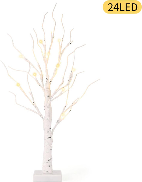 Lighted Birch Tree, 4 Pack 2FT Tree Indoor, Battery Operated Artificial Tree with 24 Warm White Lights, Inside Artificial Branch Tree for Christmas Home Wedding Decor Tabletop Tree Decoration