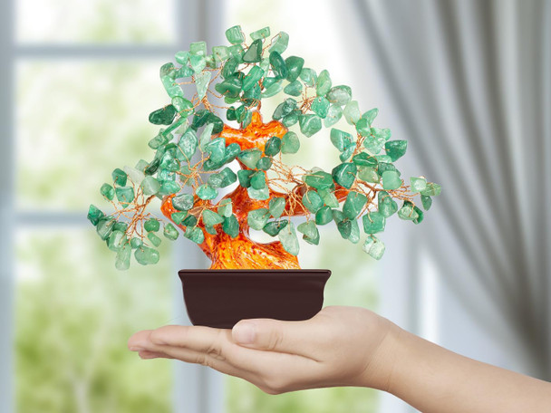 Natural Green Aventurine Money Tree for Office Desk Home Room Decor Positive Meditation Spiritual Energy Crystals Bonsai Trees Feng Shui Wealth and Luck Birthday s for Women
