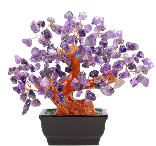 Natural Amethyst Crystal Money Tree for Office Home Room Desk Decor Spiritual Meditation Positive Energy Feng Shui Crystals Healing Stones Luck Wealth Bonsai Trees Birthday s for Women