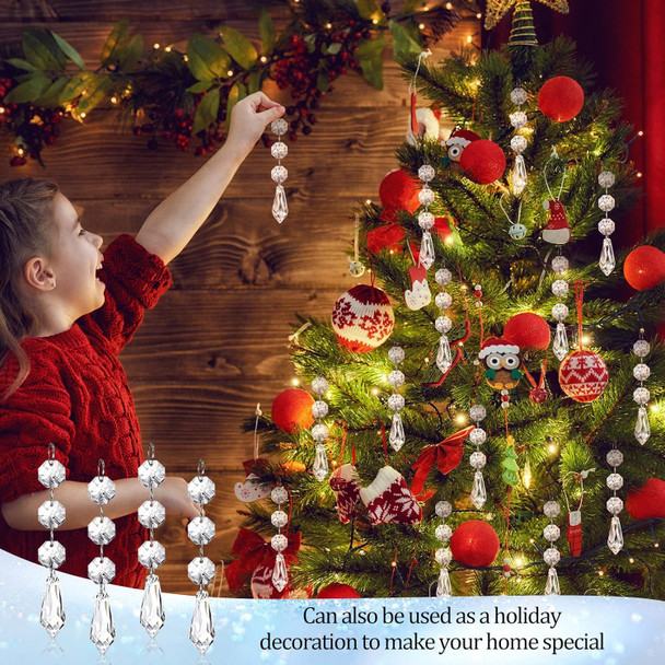 Nuogo 100 Pcs Christmas Hanging Crystals for Centerpieces Hanging Crystal Beads Chandelier Clear Crystal Garland Ornament Pendants Crystal Beads for Christmas Tree Wedding Party Home DIY Decoration