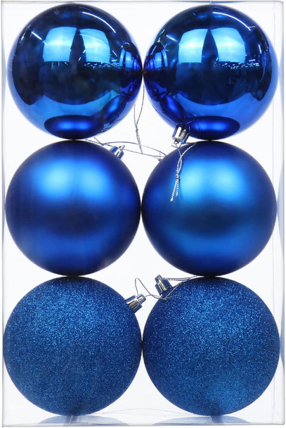 3.94" Large Christmas Balls Shatterproof Navy Blue Christmas Ornaments 6 Pcs Big Christmas Ornaments Balls for Christmas Tree Holiday Wedding Party Decoration