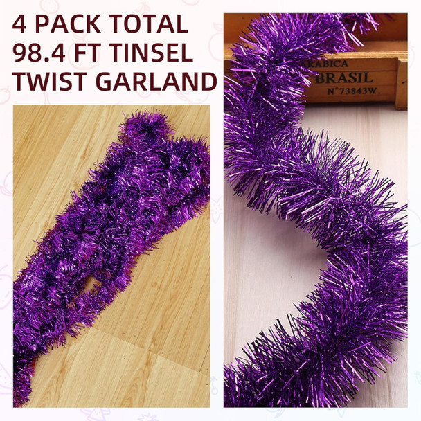 100 Feet Purple Tinsel Garland Christmas Foil Tinsel Garland Decoration Metallic Banner Wall Hanging Tinsel Streamers Garland for Christmas Tree Birthday Party Decorations (3.54" x 100', Purple)