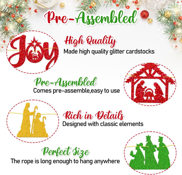 Merry Christmas Decoration Joy to the World the Lord Has Come Sign Banner Felize Navidad Garland Let Jesus Light Your Way Backdrop Nativity God Bible Santa Regilious Holiday Year theme Party Event Anniversary Gala Celebration Decor