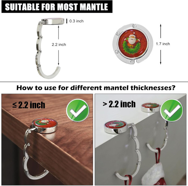 Christmas Stocking Holders for Mantle Set 4,Non-Slip Fireplace Stocking Hooks,Lightweight Metal Stocking Hangers for Mantel Santa Claus Xmas Decoration Party Decor Silver Flat Weighted