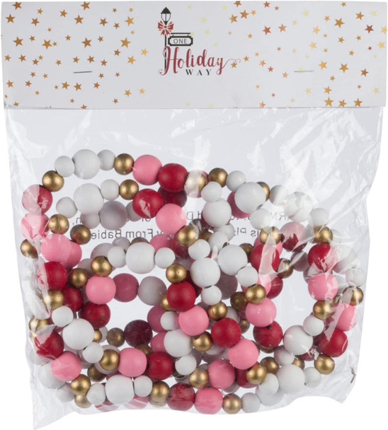 One Holiday Way 9-Foot Rustic Red, Pink, White and Gold Wood Bead Garland Christmas Tree Decoration - Decorative Vintage Wooden Beads for Everyday Chic Winter Valentines Farmhouse Xmas Home Decor One Holiday Way 9-Foot Rustic Red, Pink, White and Gold Wood Bead Garland Christmas Tree Decoration - Decorative Vintage Wooden Beads for Everyday Chic Winter Valentines Farmhouse Xmas Home Decor