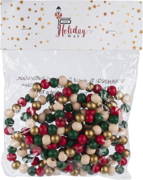 One Holiday Way 9-Foot Rustic Bright Red, Green, White and Gold Wood Bead Garland Christmas Tree Decoration - Decorative Vintage Style Wooden Beads for Everyday Chic Country Farmhouse Xmas Home Decor One Holiday Way 9-Foot Rustic Bright Red, Green, White and Gold Wood Bead Garland Christmas Tree Decoration - Decorative Vintage Style Wooden Beads for Everyday Chic Country Farmhouse Xmas Home Decor