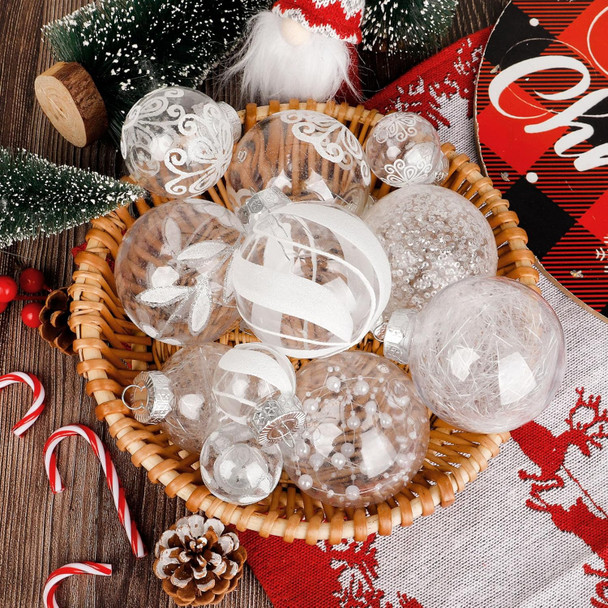 36PCS White Christmas Ball Ornaments Clear Large Shatterproof Plastic Christmas Ornaments Hanging Christmas Tree Decorations Glitter Set for Xmas Party Home Holiday Decor in 6 Styles