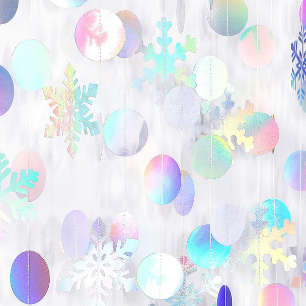 Iridescent-Holographic Christmas Party-Decorations Snowflake-Snow Garland - 61Ft Winter Wonderland Frozen Hanging Paper Streamers Banner,Birthday Year Decor Ouruola