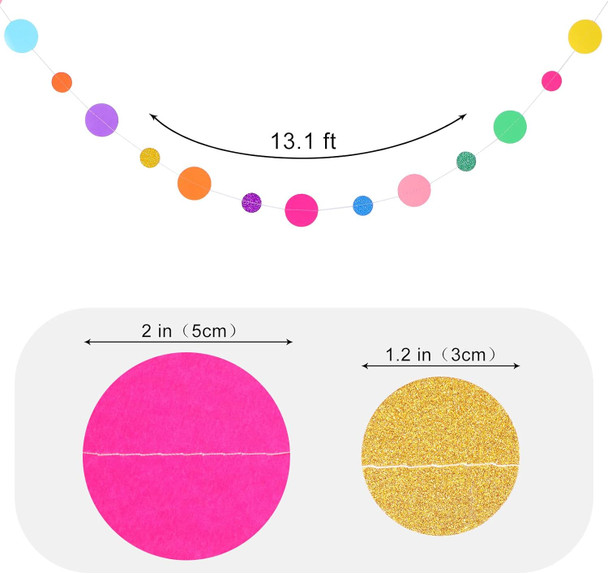 Outus 10 Pieces Colorful Paper Round Garland Christmas Candy Garland Hanging Rainbow Dots Confetti Garland Streamers Backdrop for Birthday Candyland Cake Sprinkles Wedding Trunk or Treat Party