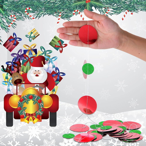Outus 10 Pieces Christmas Paper Round Garland Christmas Hanging Dots Garland Streamers Decoration Candy Sprinkles Party Backdrop Decor for Birthday Party Wedding Bridal Shower Ornaments (Red,Green)