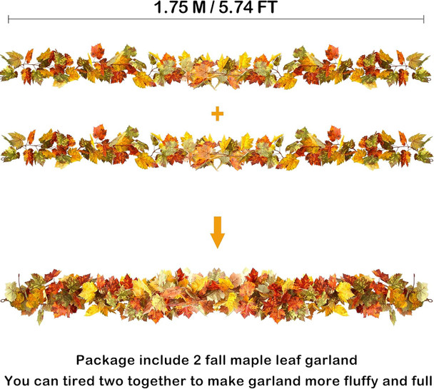 Artificial Fall Garland Maple Leaf, Hanging Vine Garland Artificial Fall Leaves Autumn Foliage Garland Thanksgiving Decor for Home Wedding Fireplace Party Christmas (B)