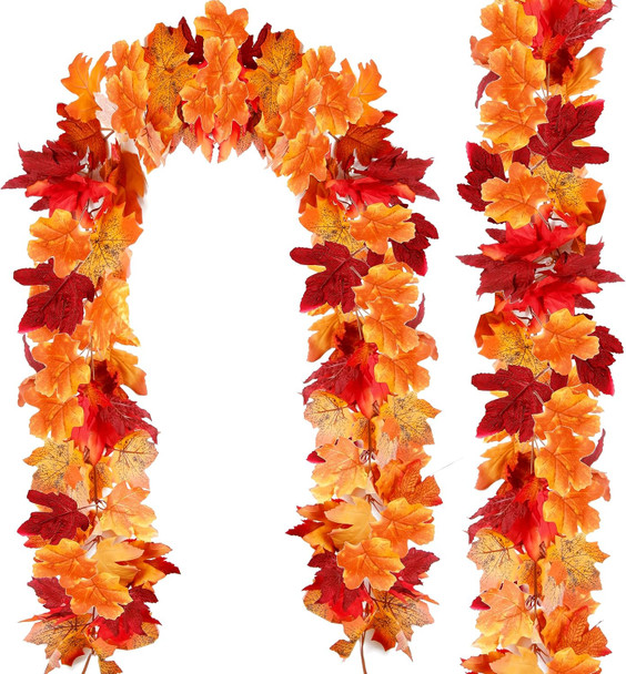 Artificial Fall Garland Maple Leaf, Hanging Vine Garland Artificial Fall Leaves Autumn Foliage Garland Thanksgiving Decor for Home Wedding Fireplace Party Christmas (2)