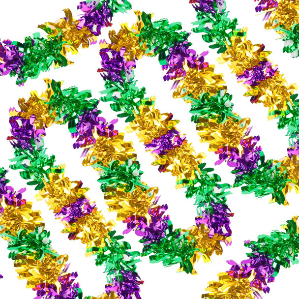 50FT Mardi Gras Tinsel Garland Metallic Tinsel Twist Garland for Mardi Gras Decorations Carnival Party Supplies, Green Purple Gold Mixed Color (B)
