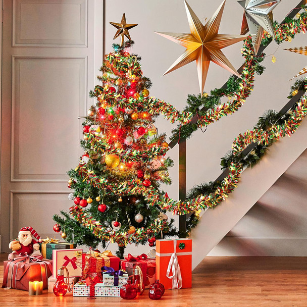 Christmas Tinsel Garland Metallic Hoilday Streamers Christmas Tree Decoration for Xmas Tree Party Supplies Indoor Outdoor Home Decor (Mix Color C)