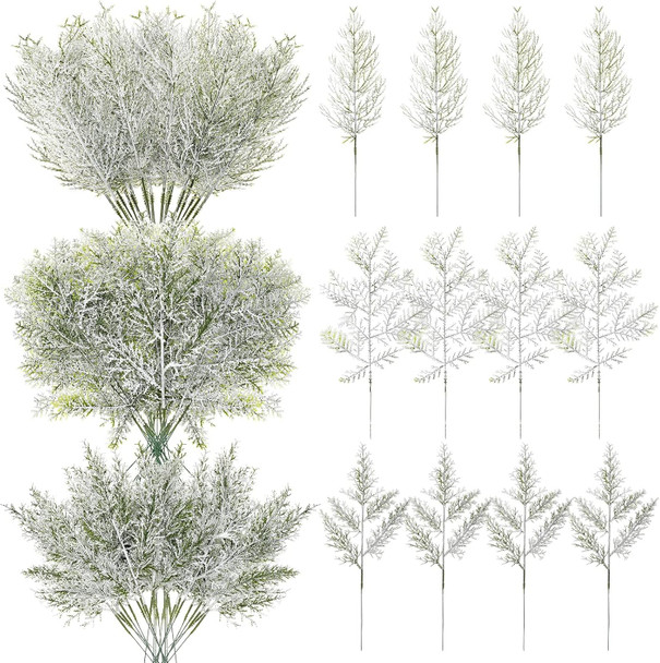 Panelee 45 Pcs Christmas Artificial Faux Cedar Branches, Artificial Pine Leaves,Christmas Greenery Fake Stems Christmas Tree Picks for Vase Garland Wreath Craft DIY Home Decoration(Frosted)