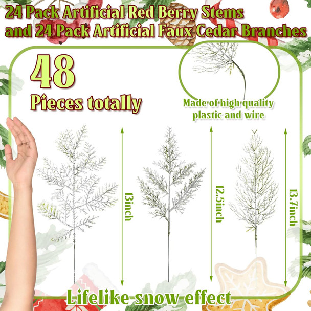 Panelee 45 Pcs Christmas Artificial Faux Cedar Branches, Artificial Pine Leaves,Christmas Greenery Fake Stems Christmas Tree Picks for Vase Garland Wreath Craft DIY Home Decoration(Frosted)
