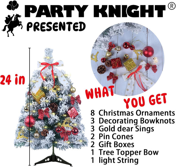 Small Christmas Tree - Mini Christmas Tree, Flocked Christmas Tree Small, Christmas Tree with Decorations, 2 Ft Christmas Tree, 24" Tabletop Christmas Tree
