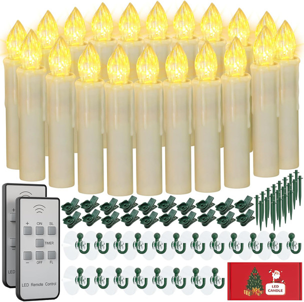 PChero Window Candles Battery Operated with Timer Remote, 20 Pcs Christmas Flameless Candles, Waterproof Flickering Taper Candles for Window, Christmas Tree, Halloween Decor