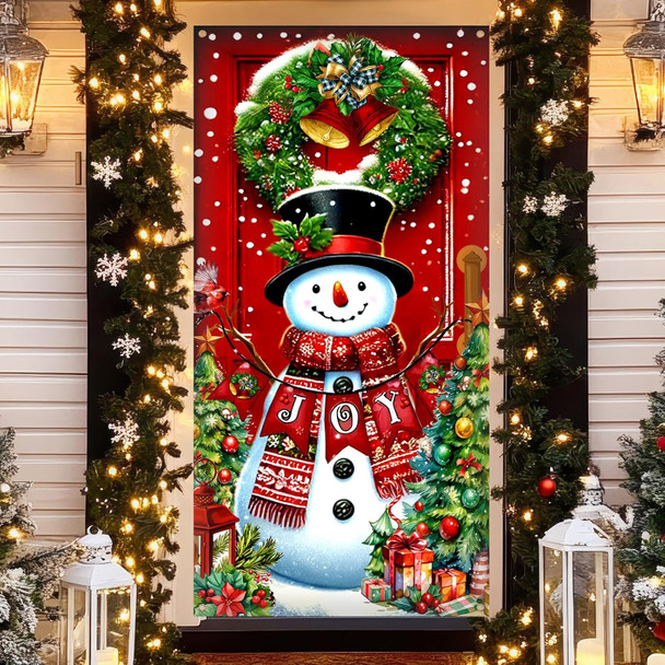 71 x 35 Inch Christmas Snowman Door Cover Banner - Festive Holiday Decorations, Large Front Door Porch Yard Sign Seasonal Backdrop for Wall Indoor Outdoor Xmas Photo Booth Props Winter Party Supplies