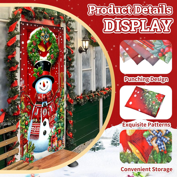 71 x 35 Inch Christmas Snowman Door Cover Banner - Festive Holiday Decorations, Large Front Door Porch Yard Sign Seasonal Backdrop for Wall Indoor Outdoor Xmas Photo Booth Props Winter Party Supplies