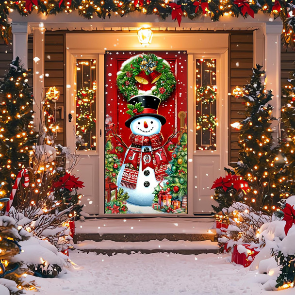 71 x 35 Inch Christmas Snowman Door Cover Banner - Festive Holiday Decorations, Large Front Door Porch Yard Sign Seasonal Backdrop for Wall Indoor Outdoor Xmas Photo Booth Props Winter Party Supplies