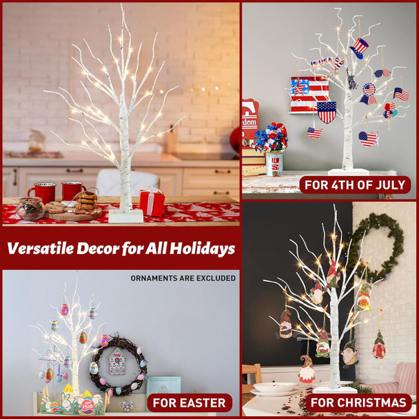 PEIDUO Artificial Tree for Table Decor, 2FT Birch Tree with LED Lights, Warm White Fairy Lights Spirit Tree Lamp for Home Indoor Tabletop Centerpiece, Battery Powered, Timer