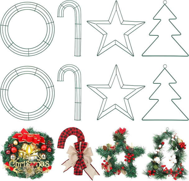 Pelopy 8 Pcs Christmas Wire Wreath Frames 12 Inch Christmas Tree Round Candy Cane and Pentagram Shaped Green Wreath Form Wreath Ring for Home Arts Crafts DIY Christmas Year Party Decor Pelopy 8 Pcs Christmas Wire Wreath Frames 12 Inch Christmas Tree Round Candy Cane and Pentagram Shaped Green Wreath Form Wreath Ring for Home Arts Crafts DIY Christmas Year Party Decor