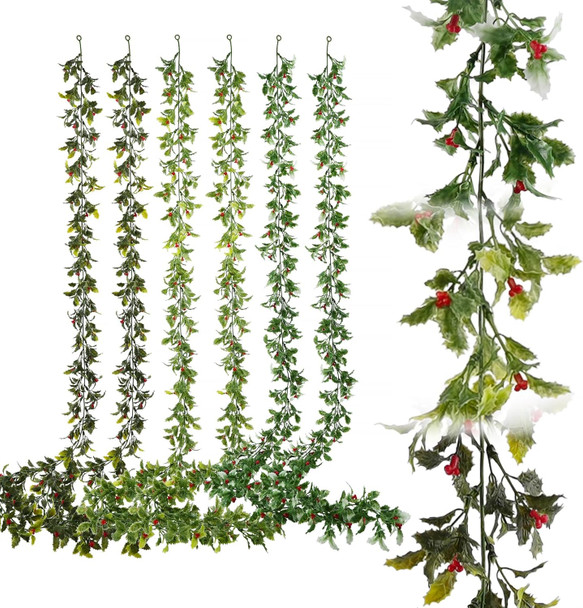 6 Pack 5.57ft Artificial Greenery Garland for Christmas Decorations, Leaf Garland for Room Decor, Fake Vines Hanging Plants for Home Bedroom Garden Wall Wedding Decor