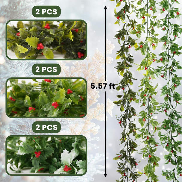 6 Pack 5.57ft Artificial Greenery Garland for Christmas Decorations, Leaf Garland for Room Decor, Fake Vines Hanging Plants for Home Bedroom Garden Wall Wedding Decor
