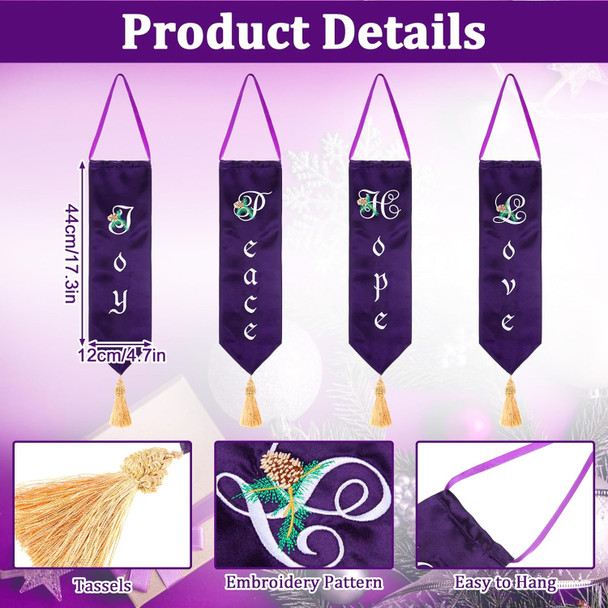 Peryiter 4 Pcs Advent Wreath Banners Jesus Advent Banner and Christmas Home Decor Multiple Holiday Decor Merry Christmas Sign with Hope, Joy, Peace, Love for Holiday Advent Indoor Outdoor Decorations