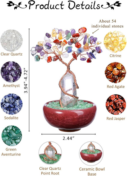 PESOENTH Chakra Tree of Life Feng Shui Decor Crystals and Healing Stones Money Tree Room Decor 7 Chakra Healing Crystals Ornaments for Home Room Office Desk Spiritual s Christmas