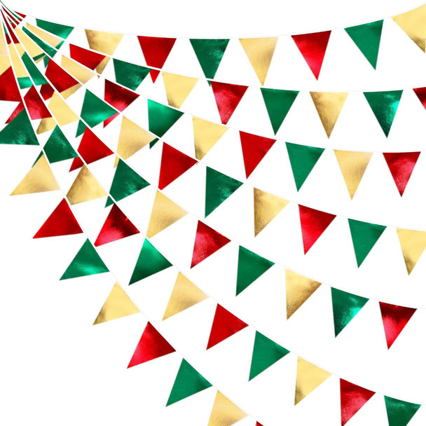 Christmas Party Decorations Triangle Pennant Banner Flag Red Green Gold Metallic Fabric Bunting Garland for Xmas Holiday Wedding Bridal Shower Birthday Bachelorette Graduation Year Party Supplies