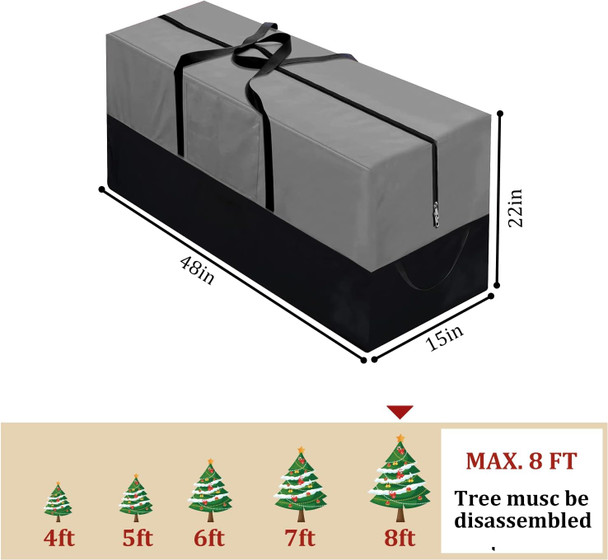 Christmas Tree Storage Bag, Fits Up 8 Ft Tall Artificial Trees-Heavy Duty Holiday Storage Box with Durable Reinforced Handles & Zipper & Transparent Pocket- 600D Oxford Tree Storage Container, Gray