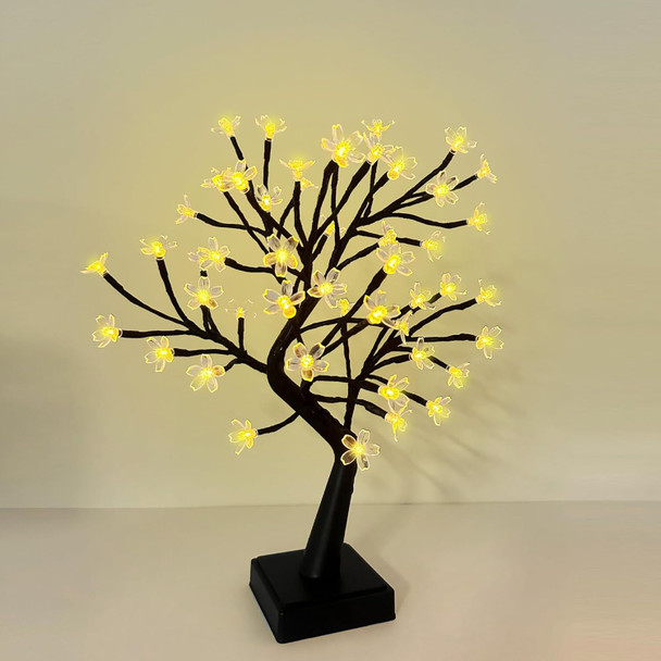 PMS 17inch 72 LEDs Cherry Blossom Tree Lights Desk Top Bonsai Tree Lamp, Ideal for Christmas Wedding Party Bedroom Home Decoration (Warm White)