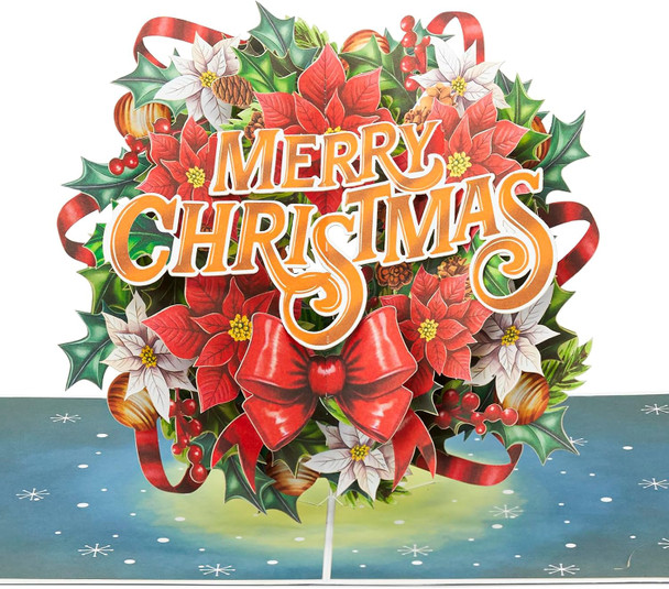 Christmas Wreath Pop Up Card, Merry Christmas, Poinsettia, Flowers, Bow, Bell, Elegant 3D Greeting Card, Ideal for Mom, Sister, Grandma, Women, Wife, Girlfriend, 5x7 Christmas Wreath Pop Up Card, Merry Christmas, Poinsettia, Flowers, Bow, Bell, Elegant 3D Greeting Card, Ideal for Mom, Sister, Grandma, Women, Wife, Girlfriend, 5x7
