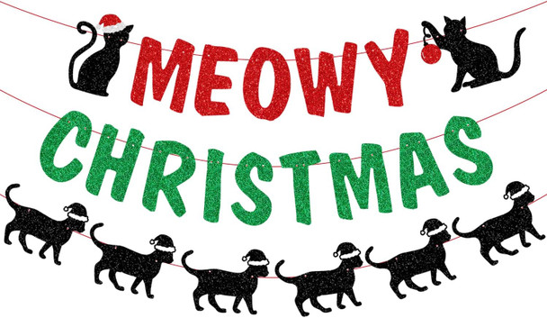 Glittery Meowy Christmas Banner Cat Themed Christmas Party Banner Decorations for Wall Fireplace Party Decor Supplies Glittery Meowy Christmas Banner Cat Themed Christmas Party Banner Decorations for Wall Fireplace Party Decor Supplies