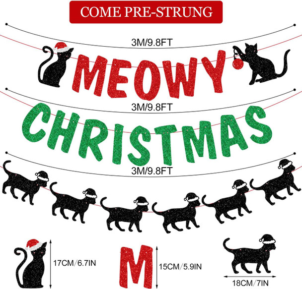Glittery Meowy Christmas Banner Cat Themed Christmas Party Banner Decorations for Wall Fireplace Party Decor Supplies Glittery Meowy Christmas Banner Cat Themed Christmas Party Banner Decorations for Wall Fireplace Party Decor Supplies