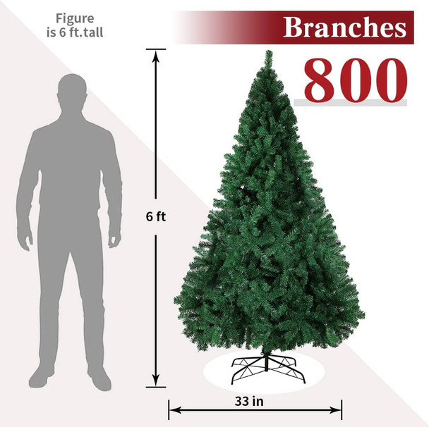 ptlsy 6FT Christmas Tree Artificial Pine Christmas Tree with Solid Metal Stand 800 Branch Tips and Decorations Perfect for Indoor and Outdoor Holiday (Green)