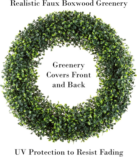 Pure Garden 19.5-Inch Boxwood Wreath - Round UV Resistant Artificial Spring, Summer, Fall, or Winter Wreath - Indoor/Outdoor Wreaths for Front Door