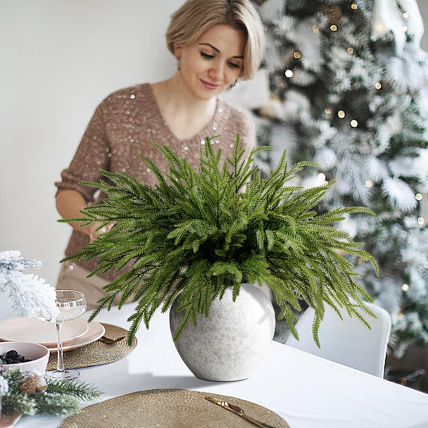 15 Pcs Christmas Norfolk Pine Branches- 19" Extra Length Fake Greenery Norfolk Pine Stems Sprigs- Artificial Xmas Branches Plants Pine Needles for DIY Craft Garland Home Garden Decor